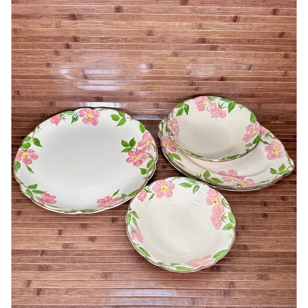 True Vintage Franciscan Desert Rose USA Serving Set 3 Platters 2 Veggie Bowls